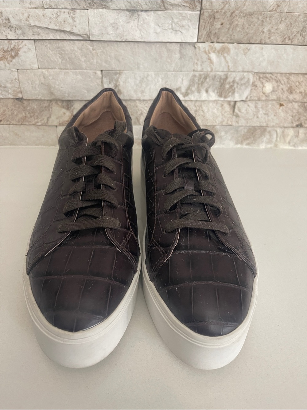 Worn once! $120 Halogen x Atlantic-Pacific brown leather croco sneakers 10M